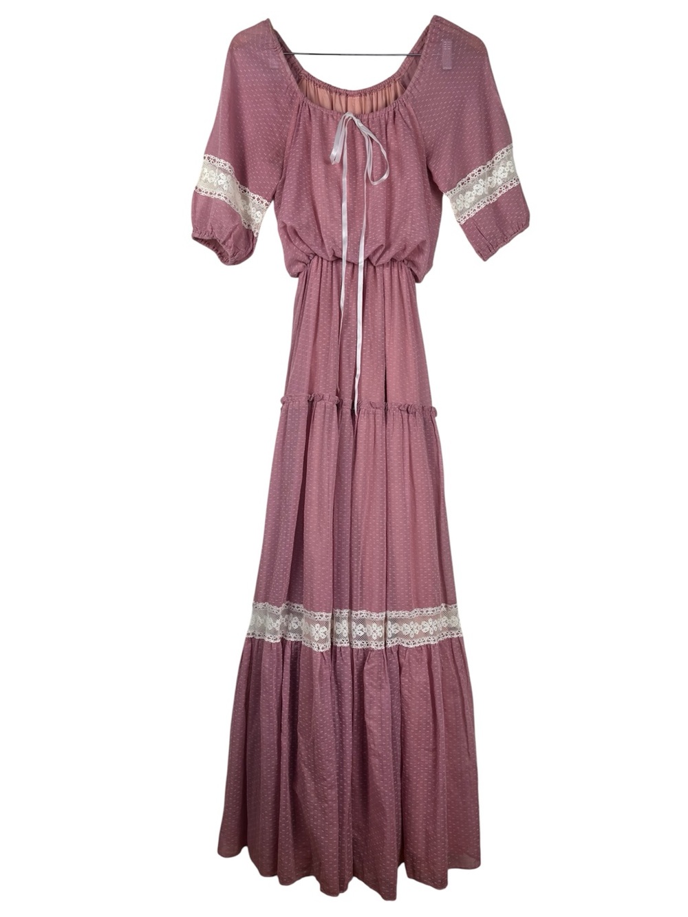 VTG Roberta California Prairie Maxi Dress Swiss Dot Lace Coquette Cottagecore